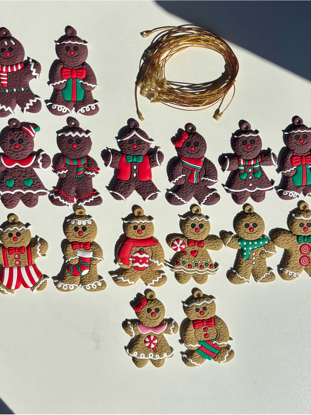Gingerbread Ornament Set - Brown, Dark Brown, Red & Green